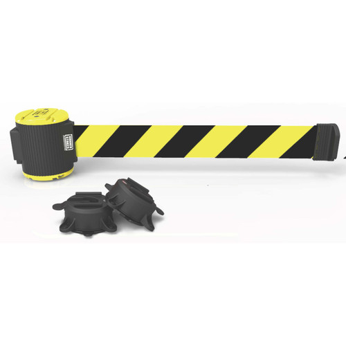 Banner Stakes 30' Wall-Mount Retractable Belt, Yellow/Black Diagonal Stripe - MH5007