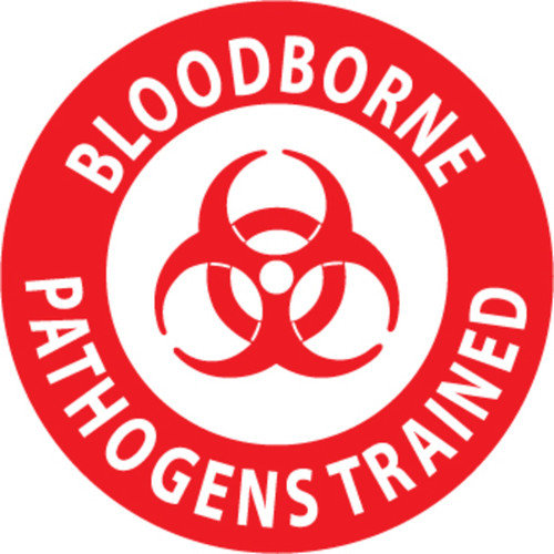 Blood Bourne Pathogens Trained 2" Vinyl Hard Hat Emblem - 25 Pack