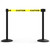Banner Stakes 14' Retractable Belt Barrier System with Bases, Black Posts and Yellow "Caution" Belts - AL6201B