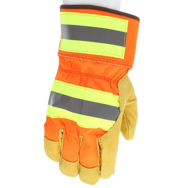 MCR Safety 19251 High-Vis Luminator Leather Palm Work Gloves - Single Pair