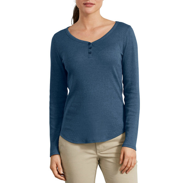 Dark Blue Dickie's Women's Long Sleeve Henley Shirt