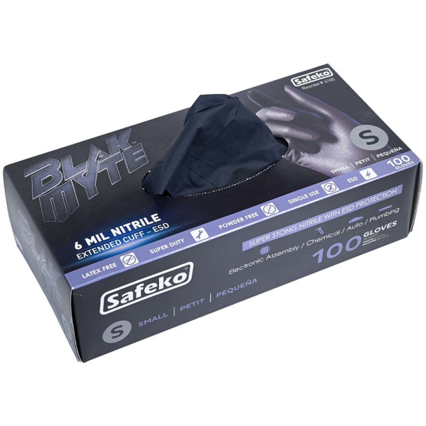Safeko Blak Myte Heavy Duty Disposable Nitrile Gloves - 6 mil - Box of 100 (S, M, L)