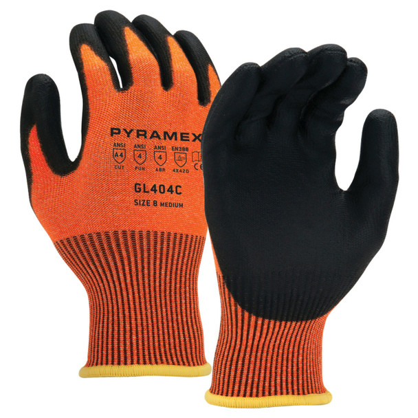 Pyramex GL404C Hi-Vis Orange A4 Cut Polyurethane Coated Gloves - Single Pair