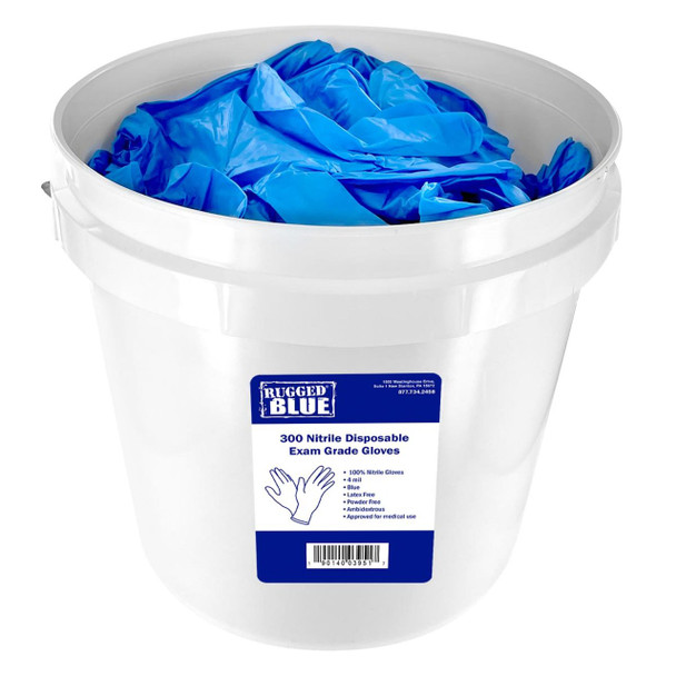 Bucket of 300 Exam Grade Standard Nitrile Disposable Gloves  –  (S, M, L, XL)