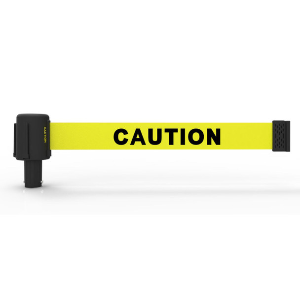 Banner Stakes 15' Long Retractable Barrier Belt, Yellow "Caution"; Each - PL4026