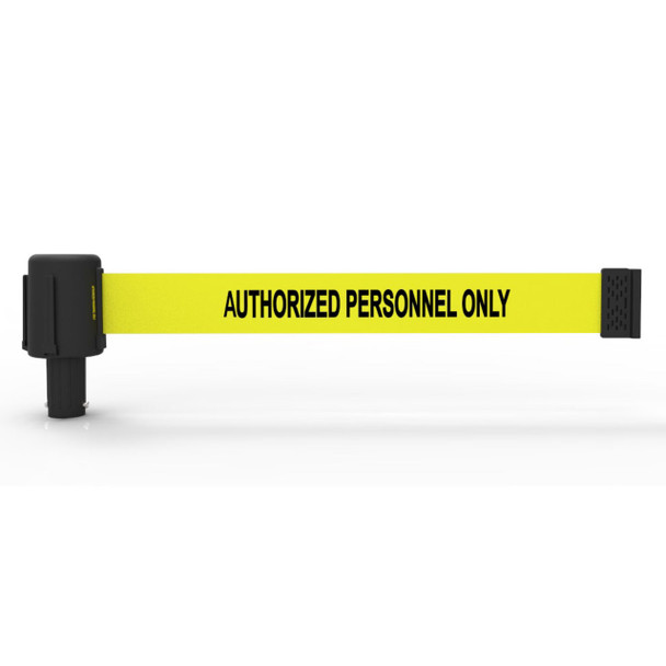 Banner Stakes 15' Long Retractable Barrier Belt, Yellow "Authorized Personnel Only"; Pack of 5 - PL4033