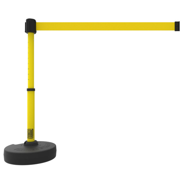 Banner Stakes Barrier Set with Stand-Alone Base, Post, Stake and Retractable Belt; Blank Yellow - PL4092