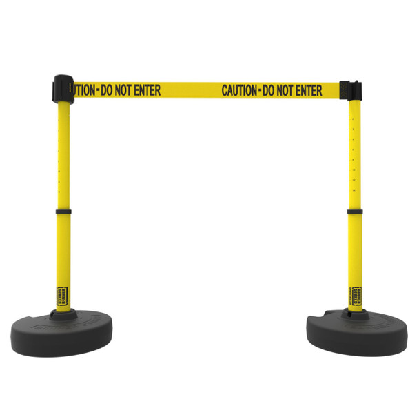 Banner Stakes 15' Barrier System with 2 Bases, Posts, Stakes and 1 Retractable Belt; Yellow "Caution - Do Not Enter" - PL4285