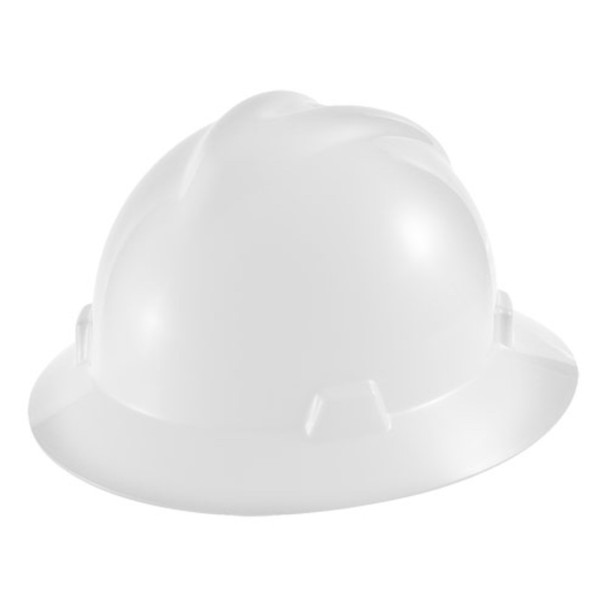 white MSA V-Gard Full Brim Hard Hat with Fas-Trac III Suspension