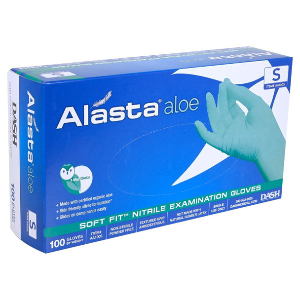 Dash Alasta Aloe Nitrile Exam Gloves, Chemo Tested - Green - 3.9 mil - Box of 100