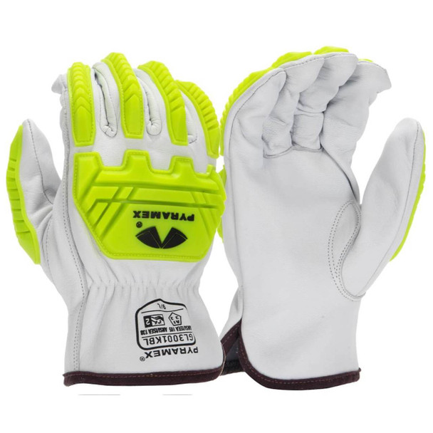 Pyramex GL3001KB Select Grain Goatskin Hi-Vis Leather Driver Level 2 Impact Gloves