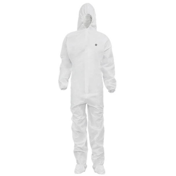 General Electric Disposable Protective Hooded Coveralls with Boots, 63 GSM Microporous, White - GW903