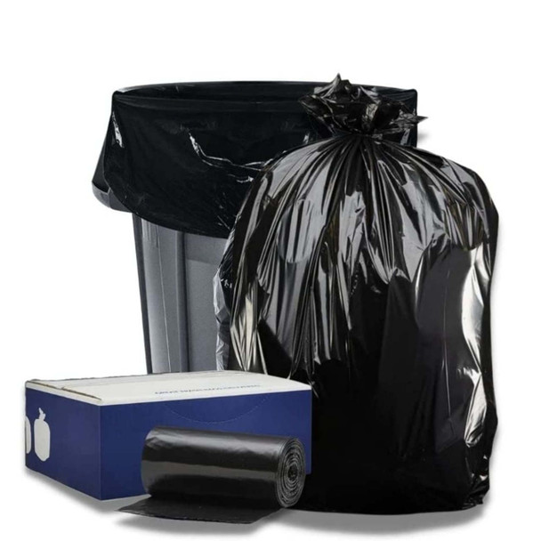 55-60 Gallon Trash Bags on Rolls - Black, 100 Bags - 1.5 Mil