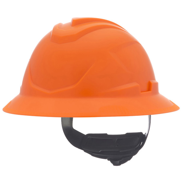 High-Vis Orange MSA V-Gard C1 Full Brim Hard Hat with Fas-Trac III Suspension