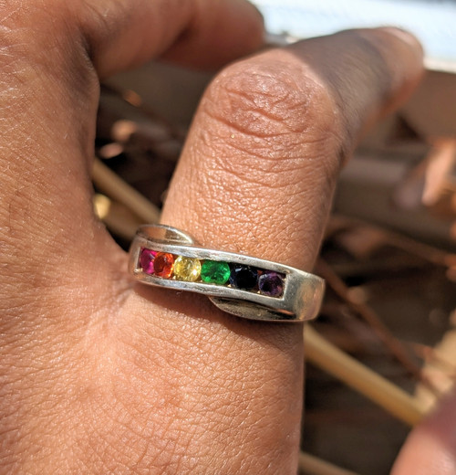 VINTAGE CZ Rainbow Sterling Silver Ring
