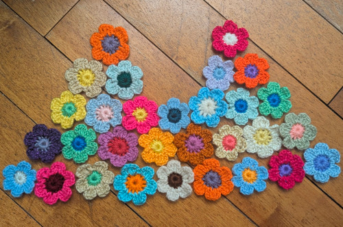 Set of 20 RANDOM Color Crochet Flowers 1.5" 