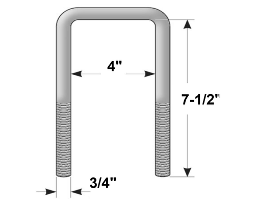 U-Bolt 3/4" x 4" x 7-1/2" Square w/ Nuts