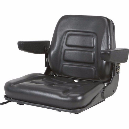 Universal Fold-Down Seat w/ Armrests, fits Tractors, Forklifts, Skid Steers & more (Black)