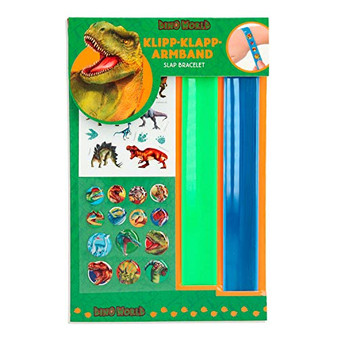 Depesche 7764 Dino World Snap Set, 1 Blue and 1 Neon Green Bracelet with 28 Stickers for Decorating