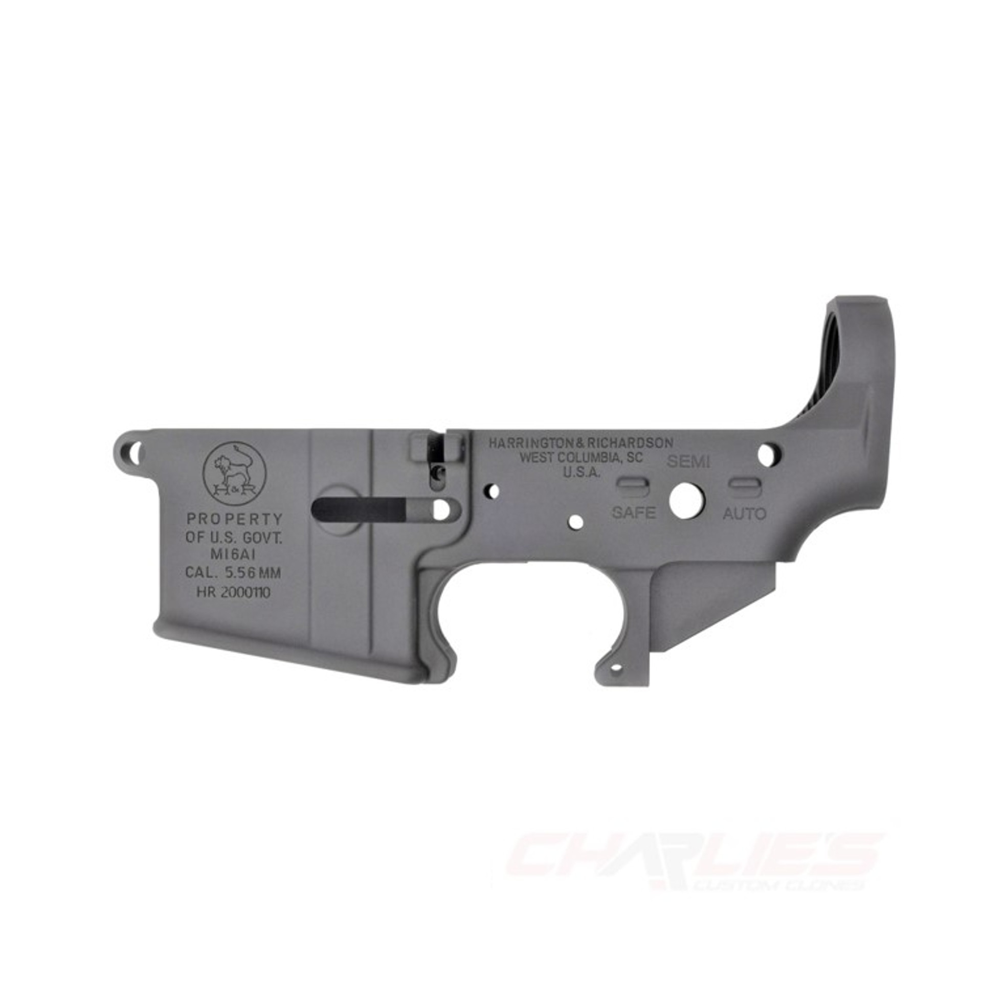 H&R Mk18 Engraved M16A1 Retro Lower Receiver Anodized Gray, Stripped
