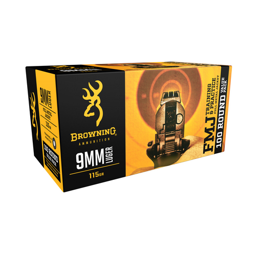 Browning 9mm training and practice ammunition 115 gr FMJ, box of 100 rounds