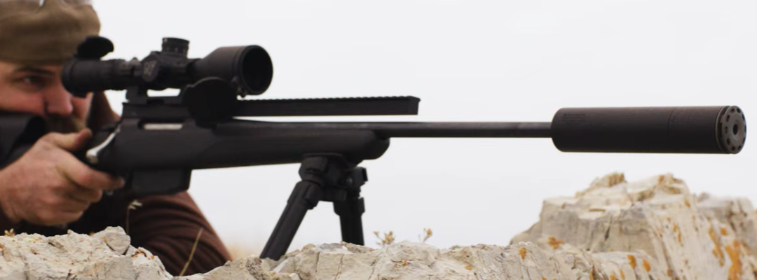 Silencerco Scythe-STM .30 Caliber Stainless Modular Suppressor SU5421 shown with shooter on bolt rifle