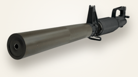 Front perspective of the long M4-Delta reflex suppressor on a carry-handle carbine