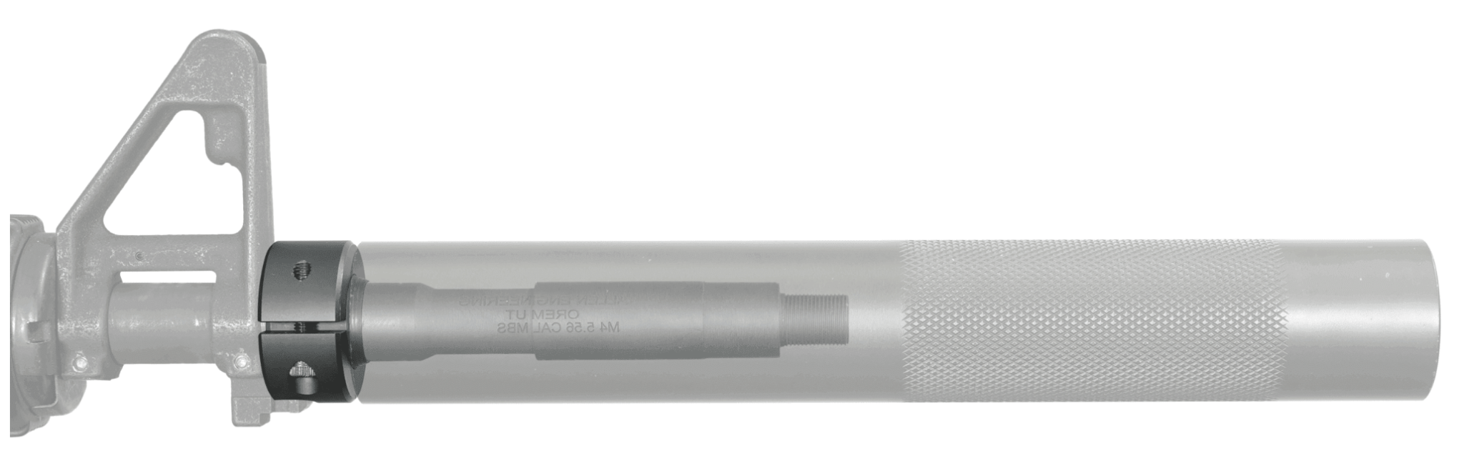 Trajectory Armament illustration showing M4-Delta suppressor sleeving over the barrel and indexing at the collar