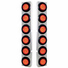 Stainless Steel Rear Air Cleaner Bracket W/ Twelve 9 LED 2 Inch Lights & Grommets - Red LED/ Red Lens For Peterbilt
