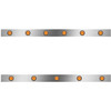 Stainless Steel Cab Panels W/ 11 Total 2 Inch Amber/Amber LEDs For Kenworth W900L Aerocab