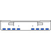18 Inch Chrome Texas Rolled End Bumper Kit With Step Holes And 8 Oval Amber-Blue Dual Revolution Lights With Visors For Peterbilt 362 1981 - 2002