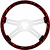 18 Inch Chrome 4 Spoke Slot Cutout Black & Red Skull Wood Steering Wheel