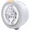 SS Classic Half Moon Headlight W/ H4 Halogen Bulb, 34 White LED Position Light, 4 Amber/Clear LED Turn Signal