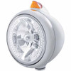 Stainless Guide 682-C H4 Headlight W/ 34 White LED Position, Vintage 5 Amber LED Turn Signal Lights