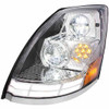 LED Headlight, Driver Side W/ Chrome Housing & White/Amber LED Light Bars For Volvo VNL Gen II