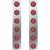 Stainless Steel Rear Panels For 13 Inch Air Cleaner W/ 2 Inch Red LEDs - Pair For Peterbilt 378, 379, 388, 389