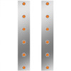 Stainless Steel Front Air Breather Panels For 13 inch Breathers W/ Amber 3/4 Inch LEDs For Peterbilt 378, 379, 388, 389