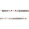 2.5 Inch Stainless Steel Cab Panel W/ 7 - 3/4 Inch Amber/Amber Lights For Peterbilt 567, 579 W/ Rear Mount Or Horizontal Exhaust 6 In Spacing - Pair