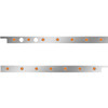 2.5 Inch Stainless Steel Cab Panel W/ 7 - 3/4 Inch Amber/Amber Lights W/ 2 Holes For Dual Block Heater Plugs For Peterbilt 567, 579 W/ Rear Mount Or Horizontal Exhaust 6 In Spacing - Pair