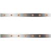 3 Inch Stainless Sleeper Panels W/ 14 - 3/4 Inch Amber/Amber Lights  For Peterbilt 367, 378, 379, 386, 388, 389, 567