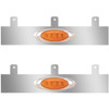 4 Inch Stainless Steel Exhaust Filler Panels W/ 2 P1 Amber/Amber LEDs For Peterbilt 386