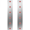 15 Inch Stainless Steel Rear Air Cleaner Panels W/ 12 Round Red/Red 2 Inch LEDs For Peterbilt 378, 379, 388, 389