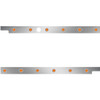 Stainless Steel Cab Panels W/ Block Heater Plug, 6 - 3/4 Inch Round Amber/Amber LEDs For Peterbilt 567