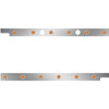 Stainless Steel Cab Panels W/ Dual Block Heater Plug, 6 - 3/4 Inch Round Amber/Amber LEDs For Peterbilt 567
