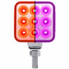 24 LED 3 Inch Square Reflector Stop, Turn, Marker Light W/ Single Post - Amber & Red LED W/ Purple Auxiliary