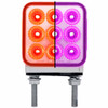 24 LED 3 Inch Square Reflector Stop, Turn, Marker Light W/ Double Post - Amber & Red LED W/ Purple Auxiliary