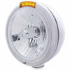 Stainless Steel Classic H4 Crystal Headlight W/ Upper LED Turn Signal - Amber Lens For Pete 359, 378, 379, 388, 389