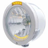 Peterbilt 304 Stainless Steel 7 Inch Bullet Half Moon Crystal Headlight W/ Dual Function LED Turn Signal Light - Amber LED / Amber Lens