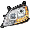 Peterbilt 579, 587 Chrome LED Headlight Assembly, Driver Side W/ Amber Sequential Turn Signal