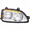 Kenworth T660 Chrome CREE LED Headlight, Passenger Side W/ Sequential Turn Signal & Triple Bar Position Light Bar